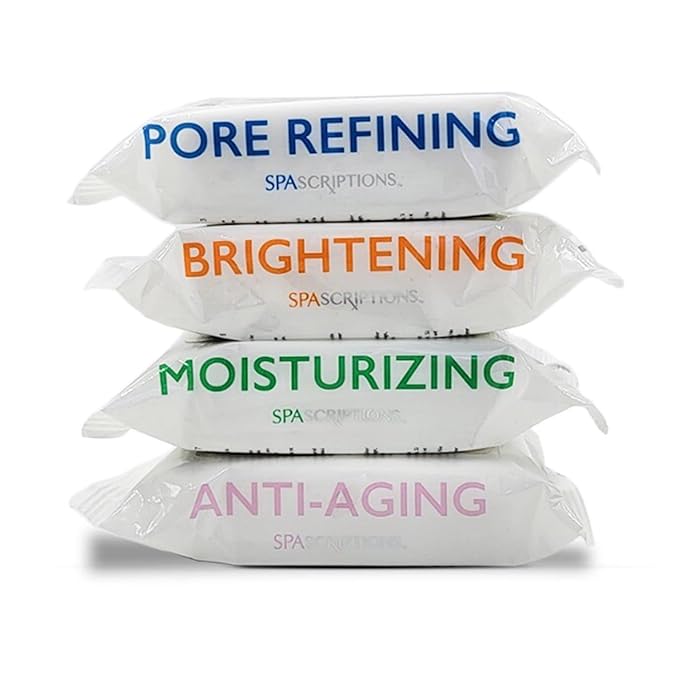 Spascriptions™ Anti-Aging, Brightening, Moisturizing & Pore Refining Towelettes Removes Waterproof Makeup, Revives with Collagen, Vitamin C, Coconut Oil, and Aloe Hypoallergenic, 120 Ct. 4 Pack