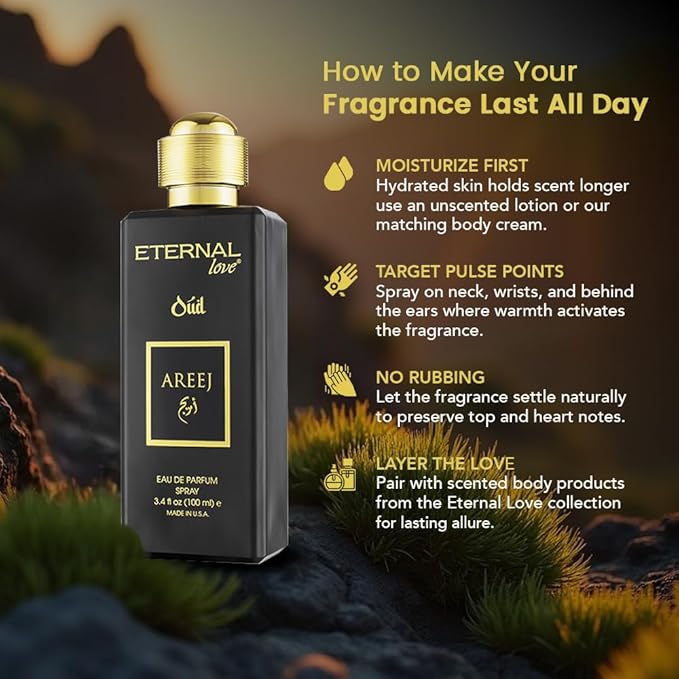 Eternal Love Areej Oud - Long Lasting Unisex Eau de Parfum - Warm Spicy Oriental Fragrance with Oud & Tobacco - Dubai Inspired Arabic Scent - 3.4oz