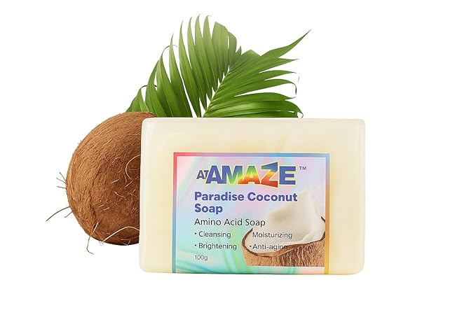Paradise Amino Acid Organic Soap Bar, Moisturizing, Residue-Free Refreshing Cleanser, Cooling & Invigorating Bath Natural Soap for Women, Men & Kids with Plant-Based Oils, 100g Coconut