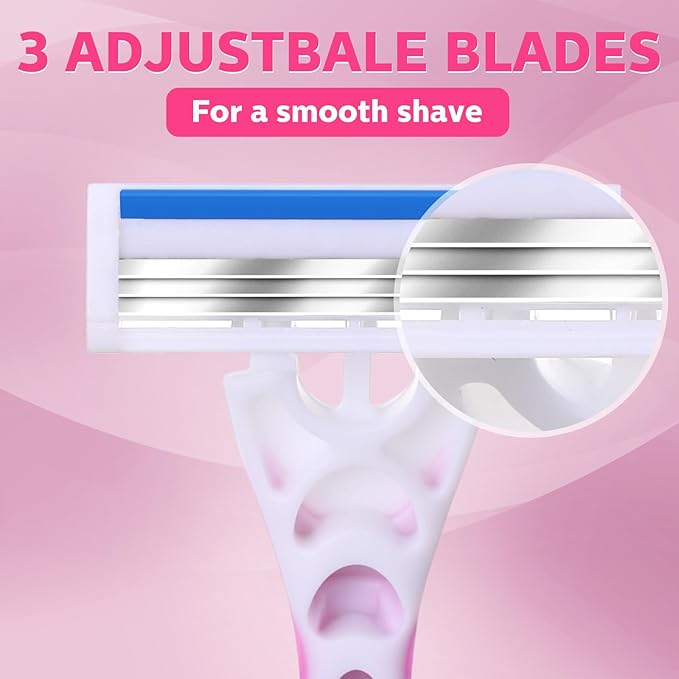 96 Count Women's Disposable Razors Blades Bulk 3 Blade Razors for Women Disposable Head Razor Sensitive Skin Razor Comfortable Shave for Bathing Hotel Travel