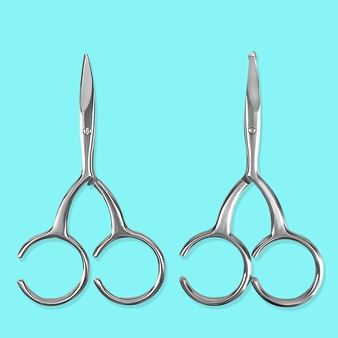 Curved and Rounded Scissors For Men/Women Facial Hair Cutting - Hair Cuticle Manicure Scissors Shears Kit - for Eyebrows, Nose Hair, Beard/Mustache, Eyelashes, (2 Pack)