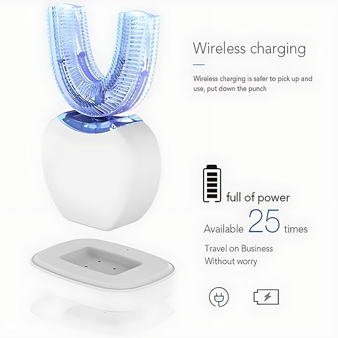 Aimery Automatic Toothbrush U Shaped Toothbrush for Adults 360° - Ultrasonic U-Automatic Toothbrushes for Teeth Whitening - Wireless Charging & LED Light - Waterproof IPX7 Certified