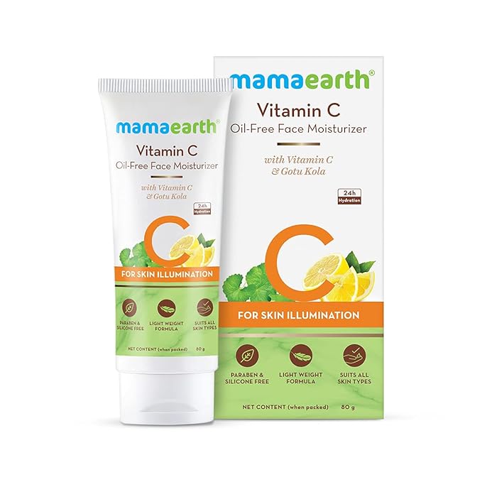 MAMAEARTH Vitamin C Oil-Free Face Moisturizer | Skin Illumination with Gotu Kola | Reduces Dryness & Restores Radiance | Non-Sticky Moisturization | 2.71 Fl Oz (80ml)