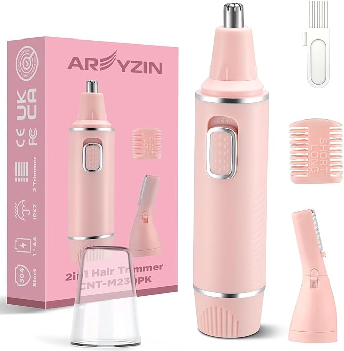 AREYZIN Nose Hair Trimmer for Women-2025 Professional Painless Eyebrow Trimmer and Nose Trimmer Facial Hair Removal Nasal Hair Clippers Professional, Easy to Clean, Dual-Edge Blade,Pink