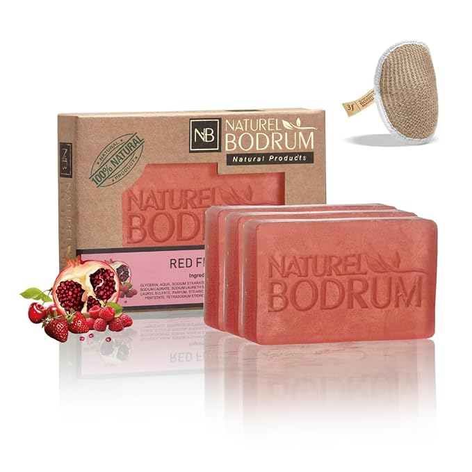 Red Fruits Organic Soap Bar for Women and Men, Pack of 3 Glycerin Soap Bars - Antioxidant Red Fruits Extract Bar Soap for Refreshed Skin - Natural & Vegan Spa Gift, for All Skin Types