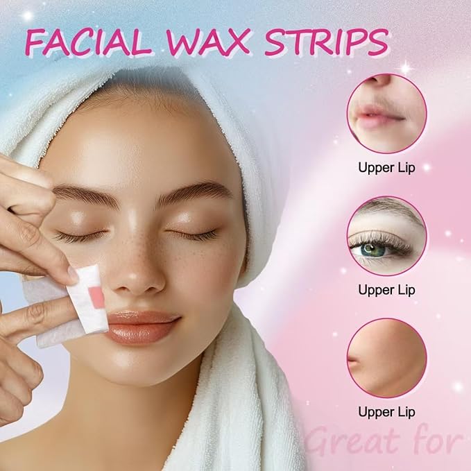 48 PCS Facial Wax Strips for Hair Removal on Face & Body | Gentle Rose Extract Formula for Sensitive Skin | At-Home Waxing Kit for Eyebrows, Upper Lip, Bikini, Brazilian with 6 Calming Oil Wipes