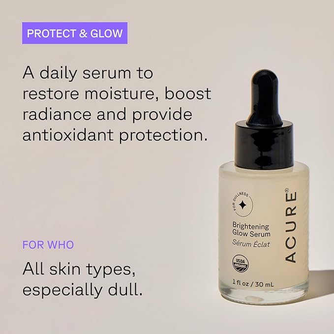 Acure Brightening Glow Serum - Anti Aging Face Serum, Bright Glow for Women & Men, Facial Skincare with Argan Oil and Cranberry Seed Oil, Vegan & Cruelty Free - 1 fl oz