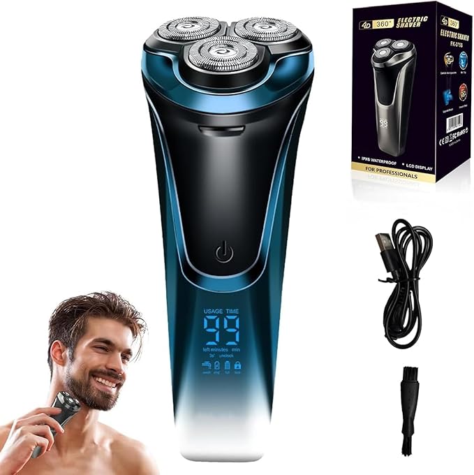 Snapbuy Electric Razor for Men, Snapbuy Electric Razor Pro of Father, 4D Floating Head Rotary Shaver, Ipx7 Waterproof Electrical Razors, Wet & Dry Fast Charging Electrical Shaver LCD Display (Blue)