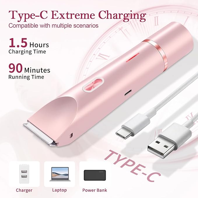 Bikini Trimmer for Women, 2-in-1 Dual Head Shaver Women, IPX7 Waterproof Gentle Electric Razors for Sensitive Areas, Cordless Hair Removal for Shower & Travel, Holiday Gift (Pink)
