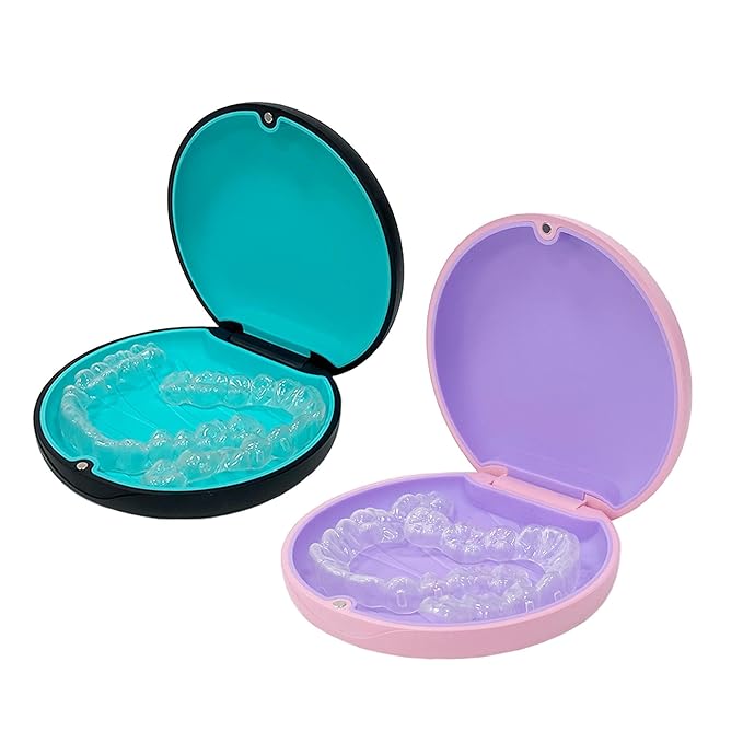 2PCS Retainer Case Compatible with Invisalign,Cute Slim Aligner Case,Customized Magnetic Closure Orthodontic Retainer Cases (1PC Pink Purple + 1PC Black Cyan)