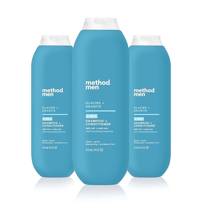 Method Men 2-in-1 Shampoo and Conditioner, Glacier + Granite - Cleans and Conditions, Crisp Arctic Scent - Sulfate-Free, Paraben-Free, Dye-Free - 14 oz, Pack of 3