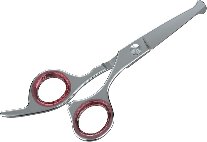 Mustache Scissors for Men 5.5 Inch – Premium Stainless Steel Mustache & Beard Trimming Scissors with Rounded Tips for Safe Precision Grooming, Nose, Eyebrow & Facial Hair Scissor (Red)