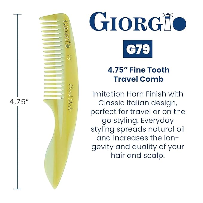 Giorgio G79 Travel Size Mustache and Beard Comb for Men - Small Fine Tooth Pocket Combs for Everyday Hair Care - Sawcut and Hand Polished Pocket and Styling Comb - Handmade Ivory