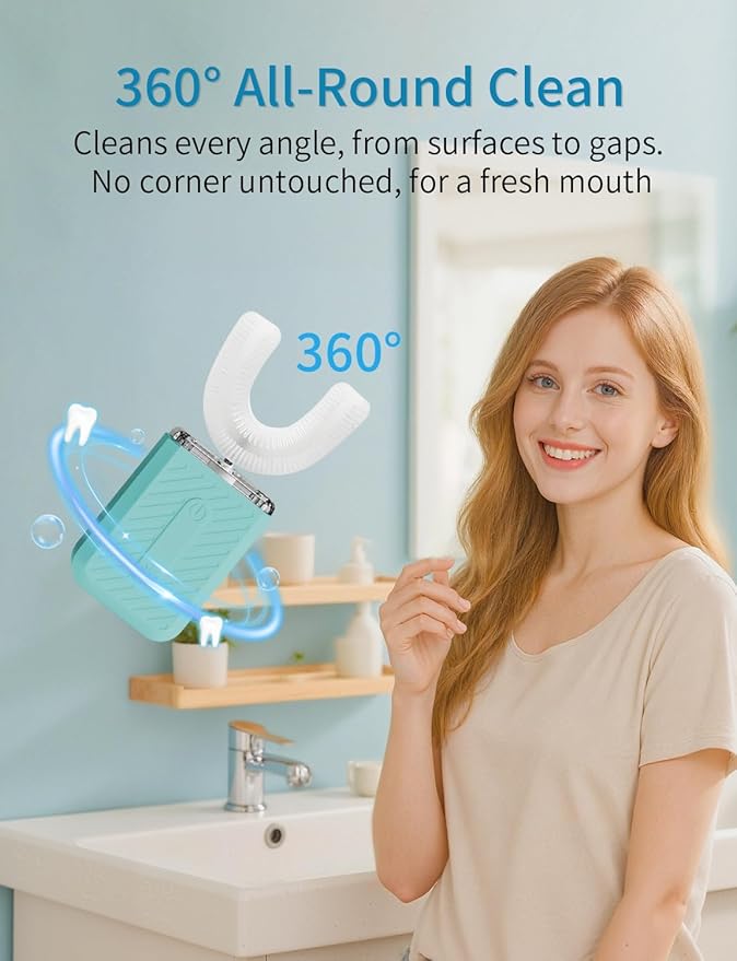 U-Shaped Electric Toothbrush, Food-Grade Silicone, IPX7 Waterproof, Magnetic Contact Charging