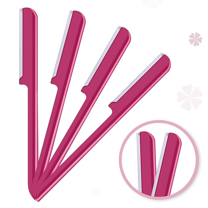 10 Pieces Eyebrow Razor for Women Facial Shaver Razor Brow Shaper Eyebrow Trimmer Dermaplaner Shaping Tool with Cover (Rose Red)