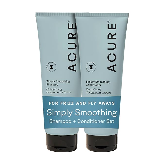 Acure Simply Smoothing Shampoo and Conditioner Set - Hydrating & Moisturizing for Women & Men, Moisturize Frizzy, Dry, Damaged Hair w/Coconut Water, Vegan, Paraben & Sulfate Free - 8 fl oz (2 Pack)