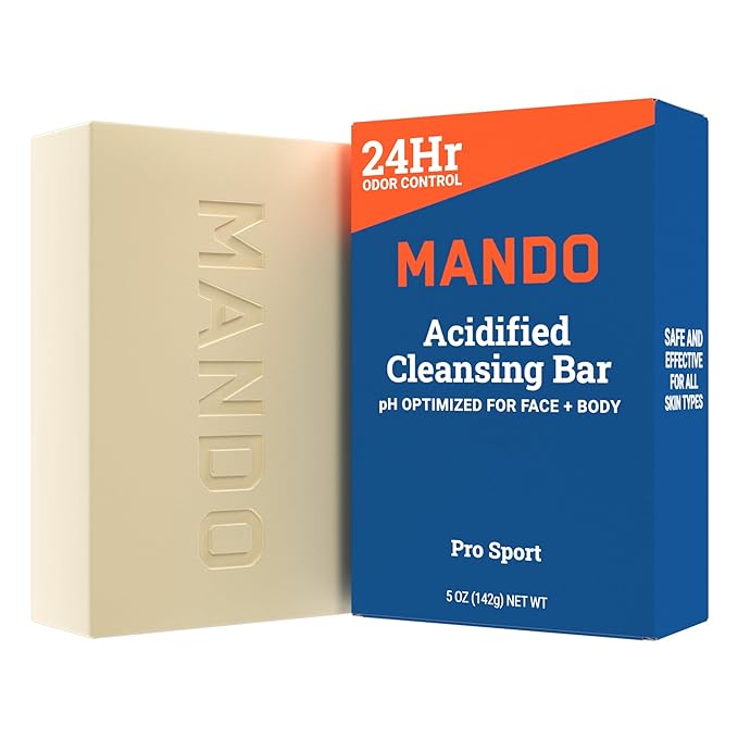 Mando Acidified Cleansing Bar - 24-Hour Odor Control - Removes Odor Better than Soap - Moisturizing Formula - SLS Free, Paraben Free - Safe For Sensitive Skin - Pro Sport