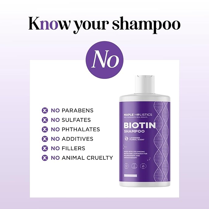 Lavender Biotin Shampoo for Thinning Hair - Volumizing Shampoo for Fine Hair with B Vitamins Rosemary Argan Primrose & Tea Tree Oils - Paraben Silicone and Sulfate Free Vegan Formula (16 Fl Oz)