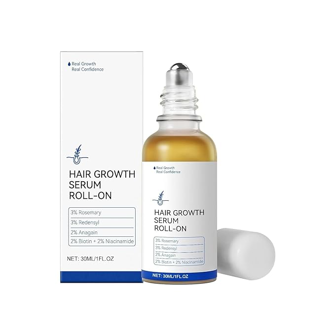 Hair Growth Serum Roll-On for Thinning Hair – Stimulates Follicles, Strengthens Roots & Boosts Density with Rosemary & Biotin – Non-Greasy Scalp Treatment for Men and Women 30ml