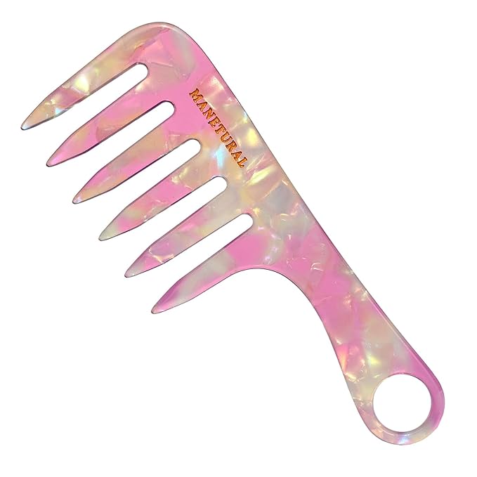 D1 | Small size Travel comb, Wide Tooth Handle comb for Curly Hair| Elevates, Preserves Curl, Eliminates frizz, Hair Comb for Women and Kids (PINK)