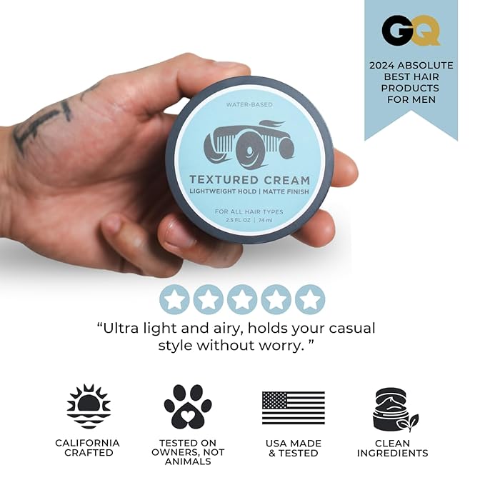 Textured Cream | Lightweight Hold Matte Finish | Water Based Clay Blend | for All Hair Types | Styling Product