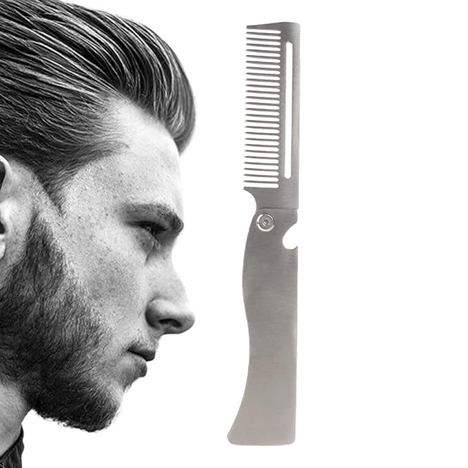 Folding Comb - Portable Stainless Steel Comb, Beard, Travel Stainless Steel Hair, Pocket Hairbrush Hair Bread Mustache Grooming Styling Tool for Men