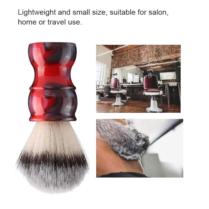 Professional Manual Beard Shaving Brush, Men Mustache Brush with Dense Nylon Hair, Barber Brush for Softening Beard and Creating Rich Lather, Portable Travel Shaving Brush for Salo (red color)