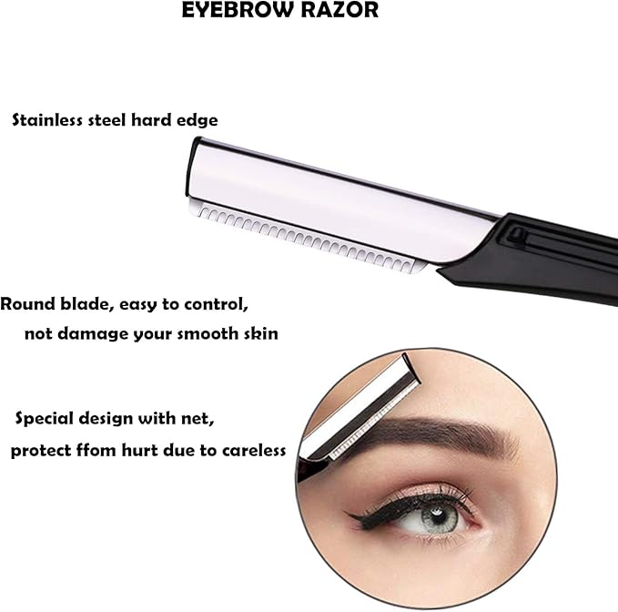 Eyebrow Razor Kit, 9 in 1 Professional Eyebrow Grooming Set for Women and Men, Including 3 Razors Trimmer,1 Tweezer,2 Scissors,2 Replacement Blades,1 Storage Bag