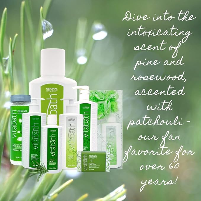 Vitabath Original Spring Green Moisturizing Bath & Shower Gel Wash Intoxicating Botanical Skin Rejuvenation, Hydrating Dry Skincare, Body Cleanser & Foaming Gelee - 21 oz