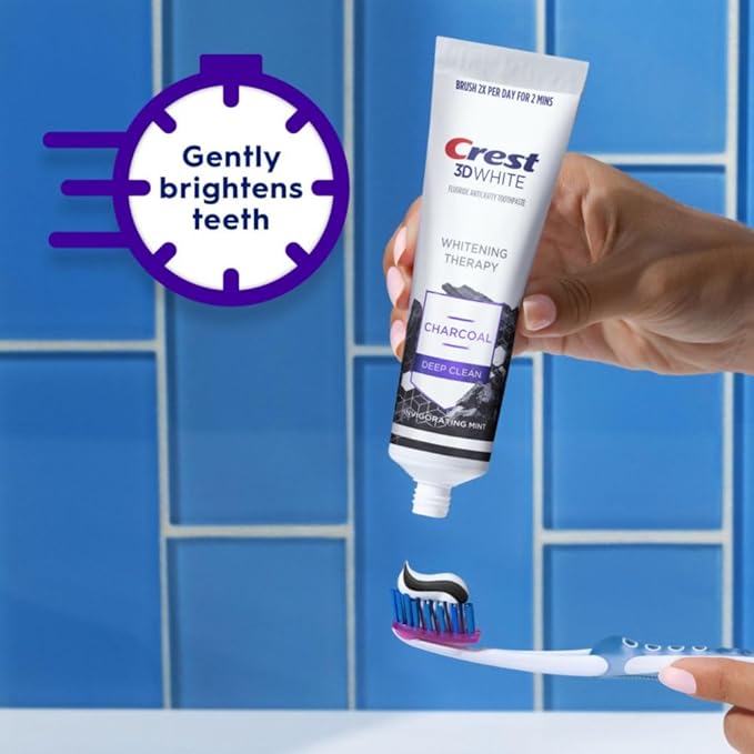 Crest 3D White Whitening Therapy Charcoal Deep Clean Invigorating Mint Teeth Whitening Toothpaste, 4.6 oz Pack of 3, Anticavity Fluoride Toothpaste, Gently Brightens Teeth, Strengthens Enamel