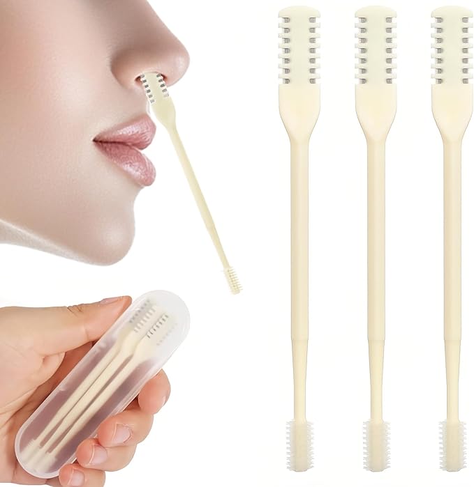 Nasal Hair Cutter,2-in-1 Nose Hair Trimmer,Double Sided Nose Hair Knife,360° Nostril Hair Remover Tool for Men Women,Soft Cleaning Brush