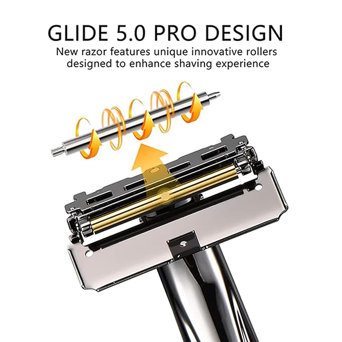 Men's Safety Razor with Silvery Double Stainless Steel Blades - 2 Half Flexible Blades for Smooth Gliding Shave & Beard Care (Silver)