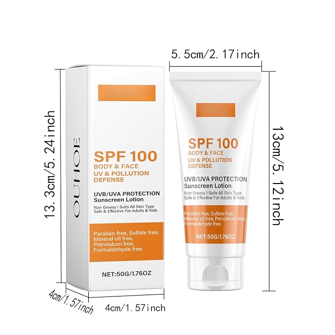 Sunscreen SPF 100, Sunscreen For Body & Face, SPF 100 Sun Screen, Oil Free, For Sun Sensitive Skin, Sunblock for Men and Women