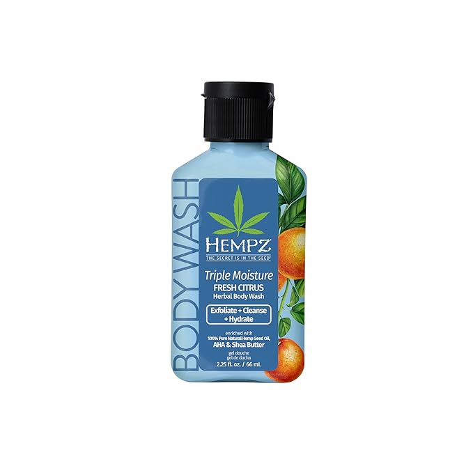 Hempz NEW Mini Body Wash, Triple Moisture Fresh Citrus, Travel Size Shower Gel, 2.25 oz.