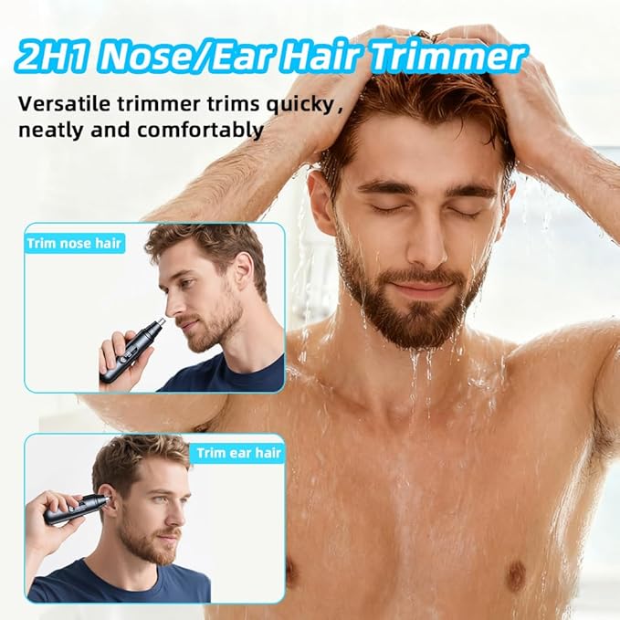 Ear & Nose Hair Trimmer, Professional Painless Eyebrow and Facial Hair Trimmer for Men and Women, C-Type Rechargeable, Waterproof Double Edged Blade Black