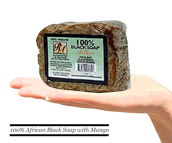 RA Cosmetics 100% Natural African Black Soap, Mango Scent, 5 oz, 141g