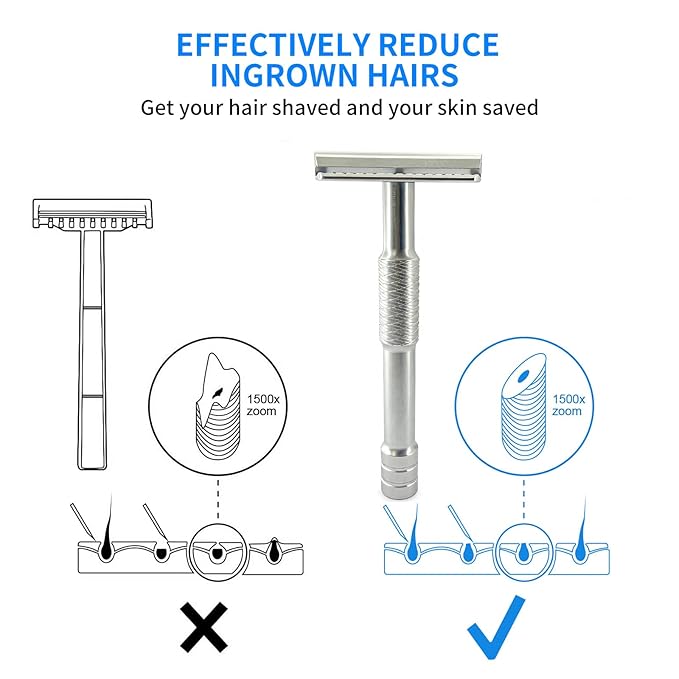 KAMPFE Shaving Razor CNC Aluminum Double Edge Safety Razor Contains 5 Blades.Perfect Fixed Shaving Angle With Superior Blade Rigdity.Aggress Type Reusable Single Blade Razors for Men and Women