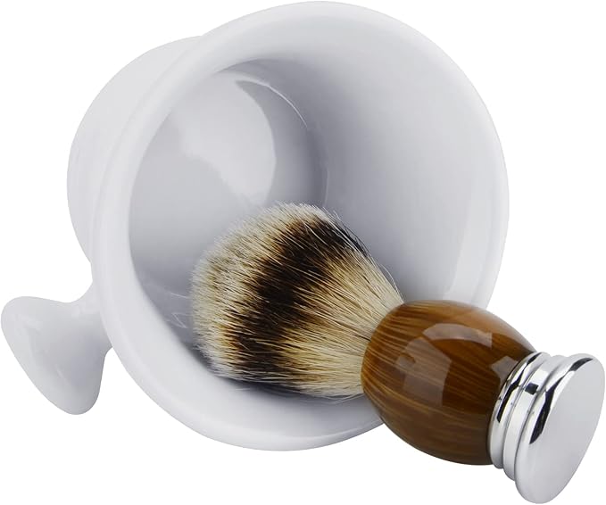 Linkidea Ceramic Shaving Mug with Knob Handle, Deep Lathering Bowl for Men, Wet Shaving Cup Compatible with Shaving Brushes, Razor Soap & Cream Holder, Grooming Accessory (White)