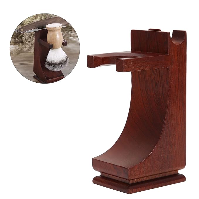 Wood Shave Stand razor and brush stand Strong Practicality Anti Slip Base Shave Stand Strong Stable To Use Wine Red for Bathroom Belleza
