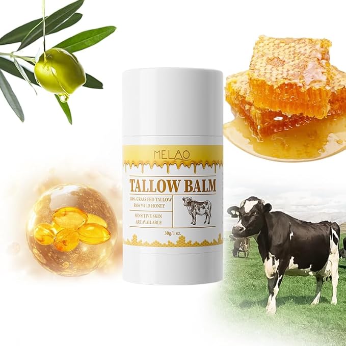 Tallow Balm Stick - Multi-Purpose Moisture Stick for Face & Body, Tallow and Honey Balm for Dry Skin, Lips & Cuticles, Soothing & Hydrating, Beef Tallow Moisturizer