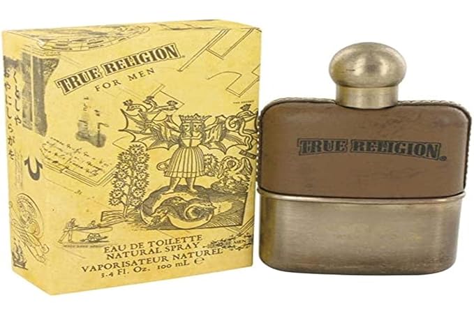 True Religion by for Men. Eau De Toilette Spray - 100 ml / 3.4 Fl Oz - woody fougere - mandarin, ozone, aqua, cardamom, violet leaf, spice, lavender, oakmoss, coumarin, cedarwood