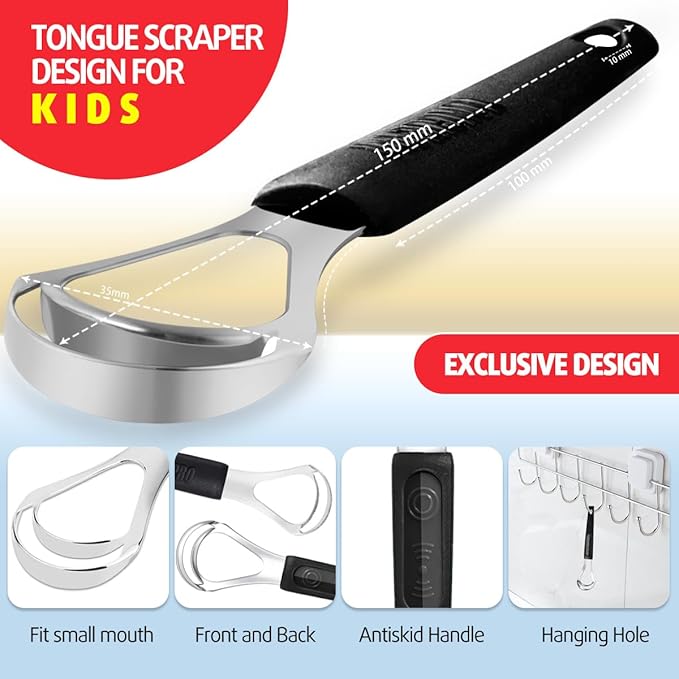 Cbiumpro 4-Pack Tongue Scraper for Kids & Adults, Stainless Steel Tongue Cleaner with Travel Case, Reduce Bad Breath