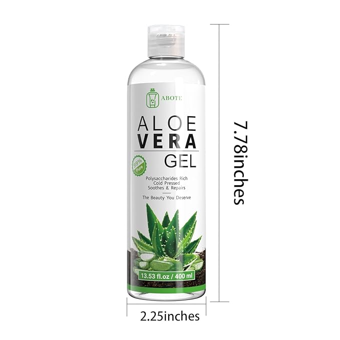 ABOTE Organic Aloe Vera Gel from 99% Pure Aloe for All - Ideal for After Suncare, Post - Shave & Itchy Skin - Works on Face, Body & Hair Care, Family Pack Size 13.53 fl oz, 400ml