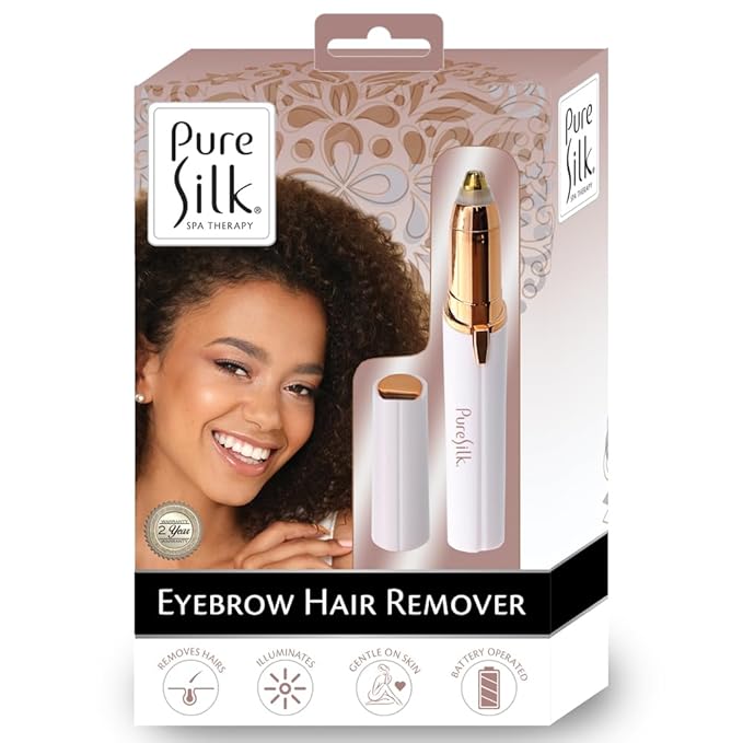 Pure Silk Eyebrow Hair Remover Shaver for Women, Fine Tipped Eyebrow Shaver for Shaping and Styling Eyebrows, Built in Light, Gentle and Pain-Free Eyebrow Styling Tool, Portable, Battery Operated