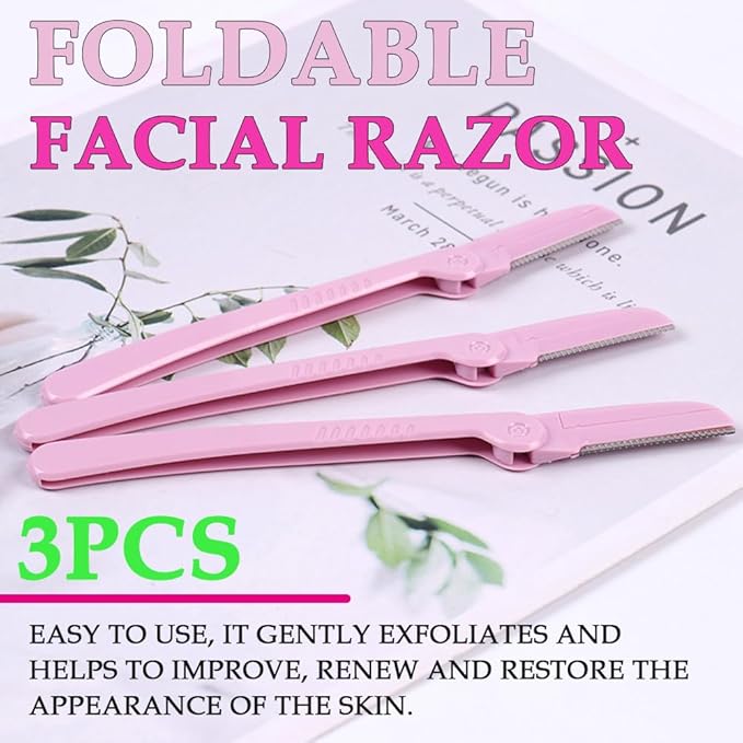 AKOAK 3 Pcs Folding Eyebrow Blade Portable Stainless Steel Mesh Beginners Protective Shaving Precision Razor, Eyebrow Trimmer for Both Men and Women