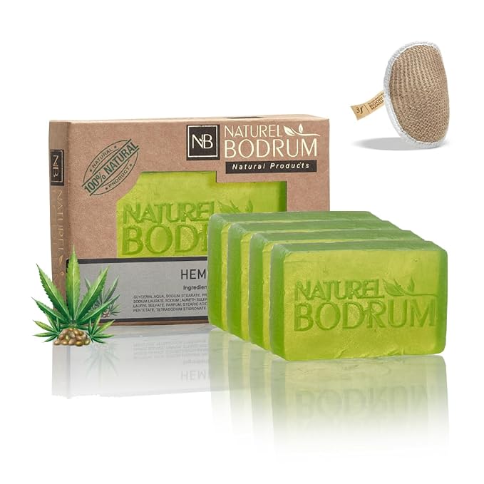 Hemp Organic Soap Bar for Women and Men, Pack of 4 Glycerin Soap Bars - Omega-Rich Moisturizing Bar Soap for Dry Skin & Cracked Areas - Natural & Vegan Spa Gift, for All Skin Types