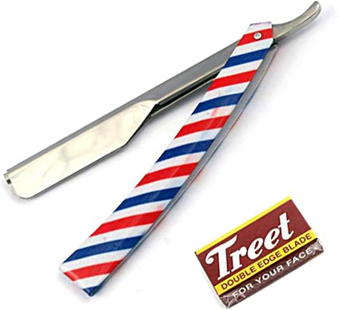Barber Straight Razor Kit - Durable Barber Straight Edge Razor Kit with 20 Pre-Cut Straight Razor Blades, Straight Razor Shaving Kit (Red,White,Blue)
