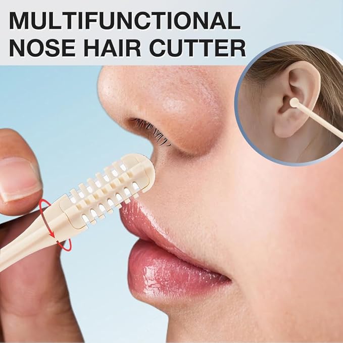 Nasal Hair Cutter, Manual 360° Rotating Nose Hair Trimmer Removal Razors with Ear Picker,2 in 1 Double Sided Nose Hairs Knife Portable Removal Tool for Women Men (B-Khaki/12pcs)