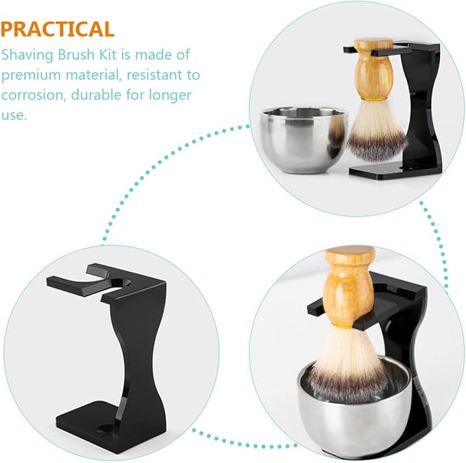 Shaving Brush Stand and Razor Display Holder 2pcs Set Black Beard Grooming Kit for Men Bathroom Shaving Accessories