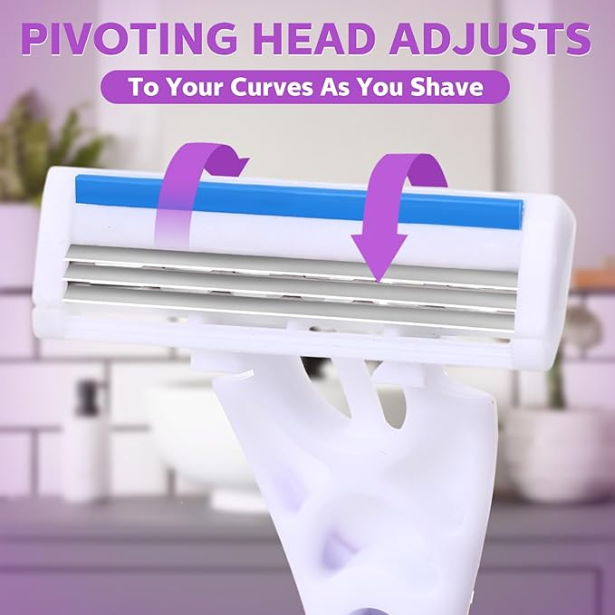 24 Count Women's Disposable Razors Bulk Purple 3 Blade Sensitive Skin Bikini Line Razor for Bathing Hotel Travel